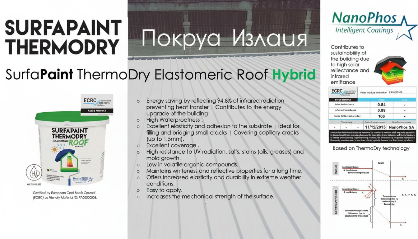 Thermal insulating paint for roofs, Nano SurfaPaint ThermoDry Roof