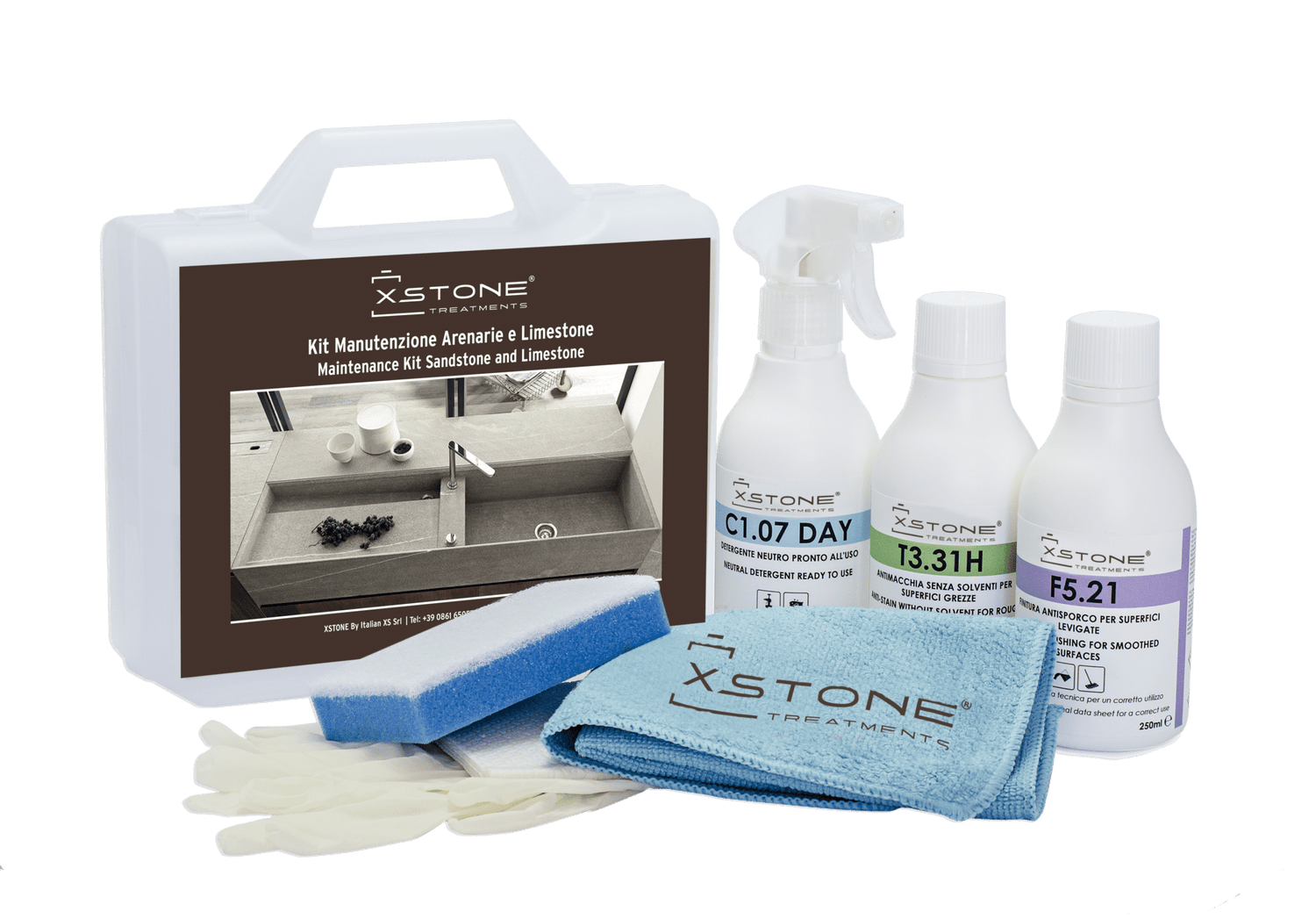 COMPLETE PROFESSIONAL KIT anti-COFFEE, GREASE, WINE, OIL stains for KITCHEN COUNTERS, BATHROOM, SANDSTONE, GRANITE, MARBLE, LIMESTONE, NATURAL STONE, KITCHEN COUNTERS, BATHROOM, Sandstone and Limestone, XSTONE, 250ml